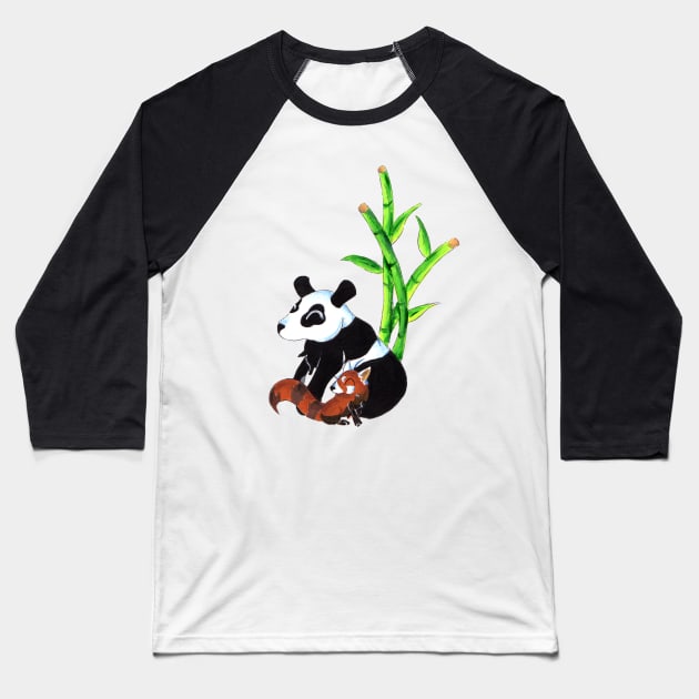 Panda Duo Baseball T-Shirt by KristenOKeefeArt